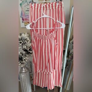 Candace Cameron Bure Pink and White Striped Skirt Set